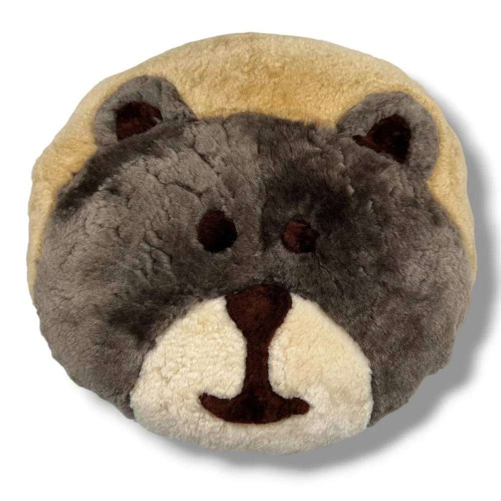 Bighorn Sheepskin‎ Co. Bear Pillow Brown Genuine Sheepskin Round Plush Decor